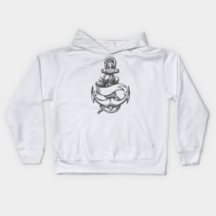 Ship Anchor with marine ropes and Blank Ribbon Old School Tattoo Kids Hoodie